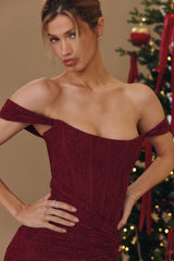 Cesca Wine Floral Lace Corset Maxi Dress