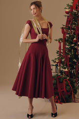 Raisa Wine Lace Back Twill Midi Dress