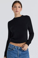 Rochelle Black Cashmere + Wool Crew Neck Sweater