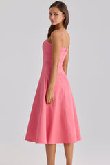 Dolly Raspberry Cotton Flared Midi Sundress