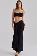 April Black Draped Cotton Midi Skirt