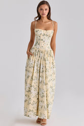 Rona Lemon Floral Print Cotton Maxi Dress