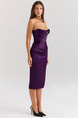 Santana Grape Satin Strapless Midi Dress