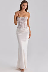 Ayana White Lace + Satin Maxi Corset Dress