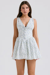 Fabrizia White Bluebell Print Corset Mini Dress