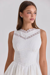 Scarlett White Embroidered Cotton Lace Trim Mini Dress