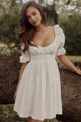 Maisie White Broderie Anglaise Regency Babydoll Mini Dress