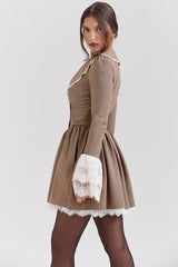 Sable Brown Puppytooth Check Mini Dress