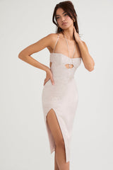 Georgia Crystal Satin and Lace Midi Dress