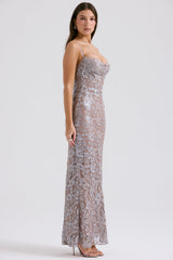 Azzurra Ice Blue Lace Godet Gown
