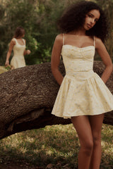 Samaria Lemon Floral Print Cotton Corset Mini Dress