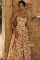 Ysabella Warm Rose Print Cotton Midi Sundress