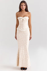Mara Ivory Metallic Jacquard Maxi Skirt