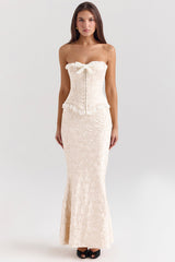 Mara Ivory Metallic Jacquard Maxi Skirt