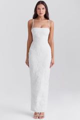 Eva White Floral Lace Maxi Dress