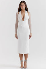 Yasmin White Plunge Midi Dress