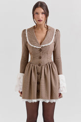 Sable Brown Puppytooth Check Mini Dress