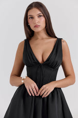 Emmeliette Black Satin Mini Dress