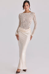 Beau Vintage Ivory Satin Draped Maxi Skirt