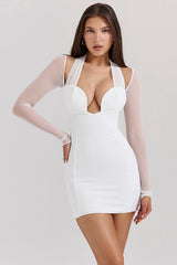 Holly White Plunge Mini Dress