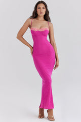 Aiza Raspberry Lace Trimmed Maxi Dress