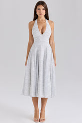 Solada Polka Dot Print Georgette Halter Sundress