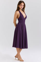 Solada Grape Georgette Halter Sundress