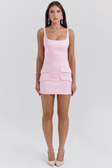 Cosette Rose Shadow Satin Sleeveless Mini Dress
