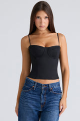 Samaria Black Stretch Twill Cupped Corset Top
