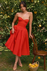 Elizabeth Italian Tomato Strapless Midi Sundress