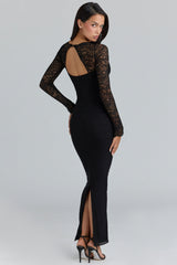 Shiloh Black Lace Long Sleeved Corset Maxi Dress