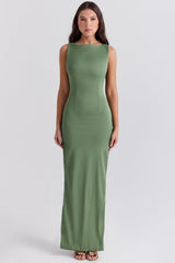 Filomena Olive Boat Neck Maxi Dress