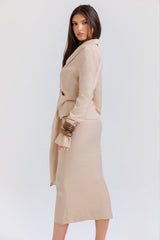 Nevaeh Almond Plunge Shirt Midi Dress