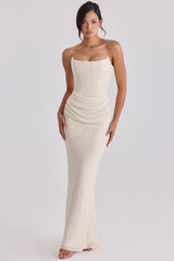 Dove Ivory Beaded Embellished Strapless Bridal Gown