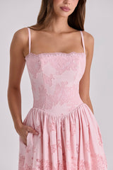 Chloe Pink Cotton Broderie Anglais Lace Midi Sundress