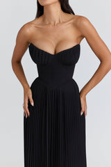 Marcella Black Georgette Pleated Maxi Dress