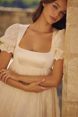 Bambi Ivory Satin + Broderie Anglaise Lace Regency Babydoll Mini Dress