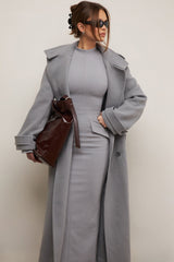 Sander Grey Double Breasted Funnel Neck Coat
