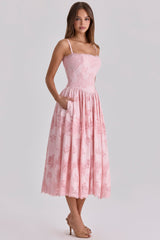 Chloe Pink Cotton Broderie Anglais Lace Midi Sundress