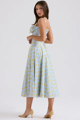 Carmen Soft Blue Vintage Floral Print Cotton Bustier Sundress