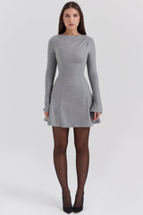 Angelique Grey A-Line Long Sleeve Mini Dress