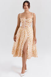 Kelly Royal Rose Print Corset Midi Sundress