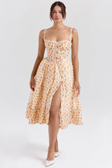 Kelly Royal Rose Print Corset Midi Sundress