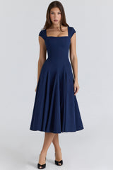 Raisa Navy Lace Back Twill Midi Dress
