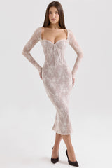 Saisha Ivory Lace Long Sleeve Midi Dress