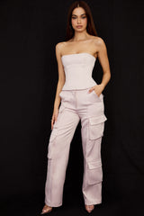 Daria Crystal Satin Straight Leg Cargo Trousers