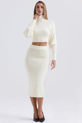 Mishka Cream Soft Boucle Knit Midi Skirt
