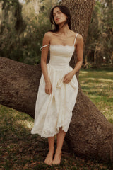 Chloe White Custom Lace + Cotton Midi Sundress