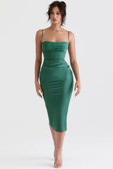 Teia Forest Draped Corset Midi Dress
