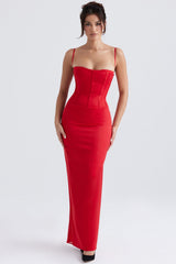 Shani Red Satin Corset Maxi Dress
